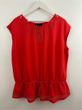 NWT Lane Bryant Red Peplum Blouse with Eyelet Neckline Women's Size 16